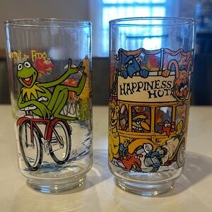 The Muppets Kermit & Happiness Hotel Vintage Glasses 1981 -  Set of 2